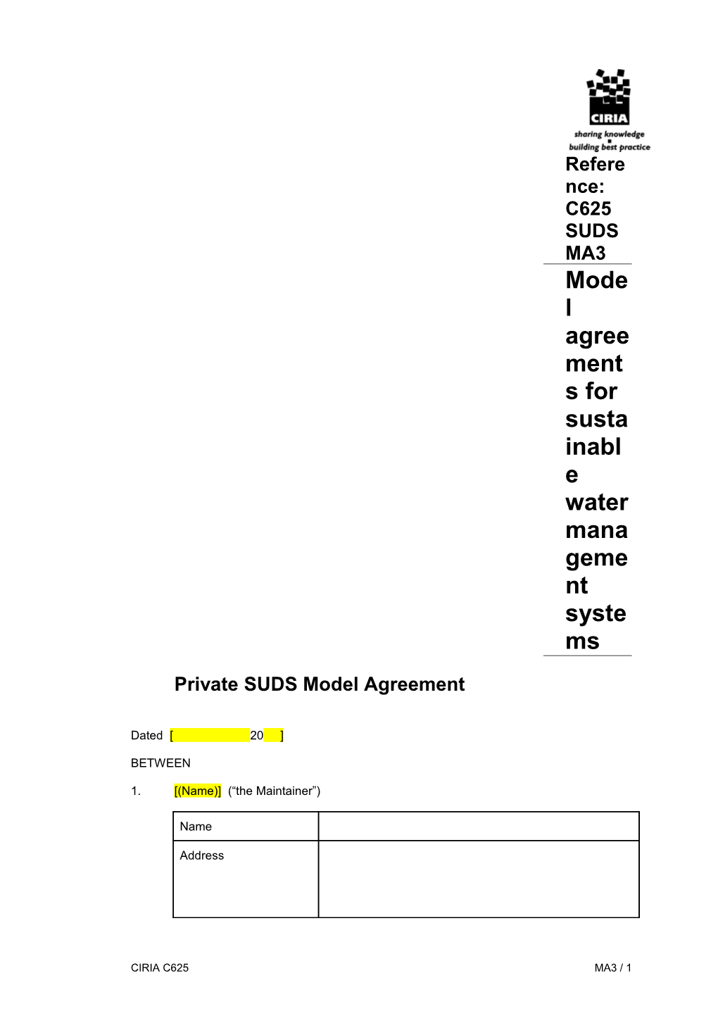 Model Agreements for Sustainable Water Management Systems