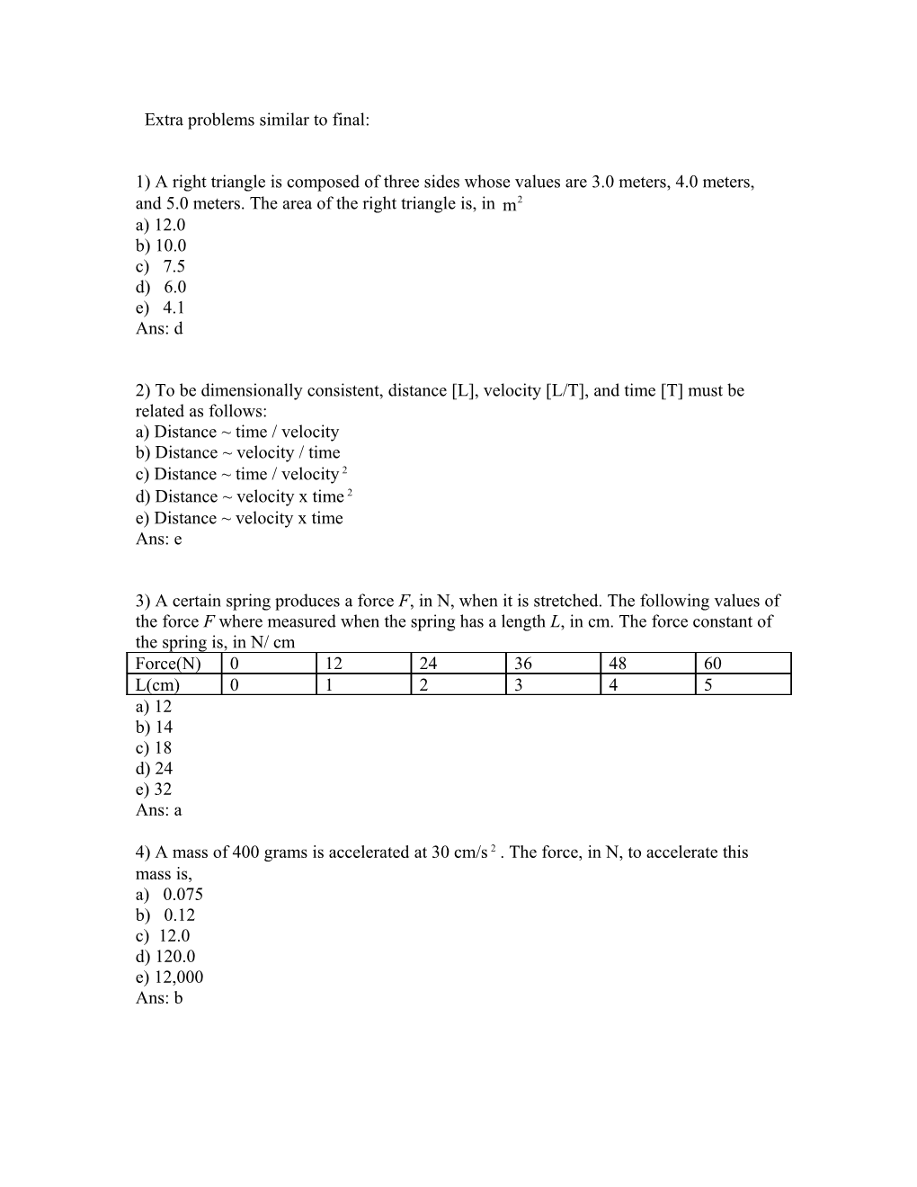 Extra Problems Similar to Final