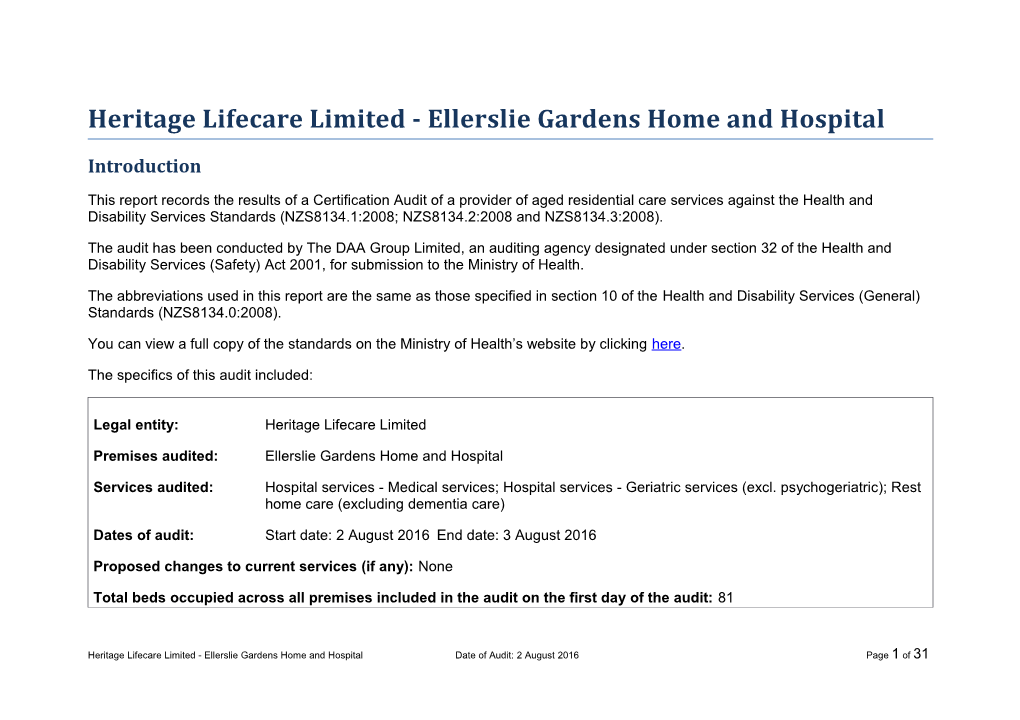 Heritage Lifecare Limited - Ellerslie Gardens Home and Hospital