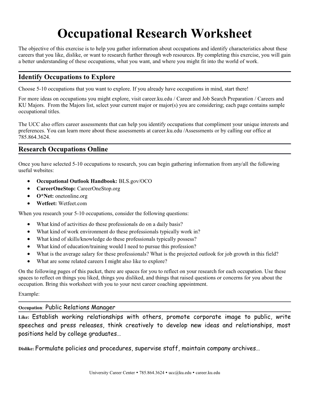 Occupational Research Worksheet