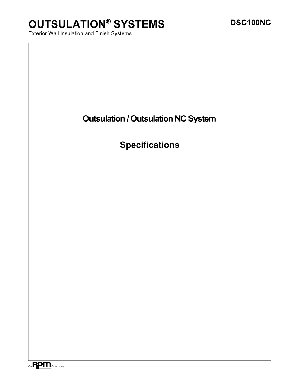 Outsulation Systems Specification DSC100NC