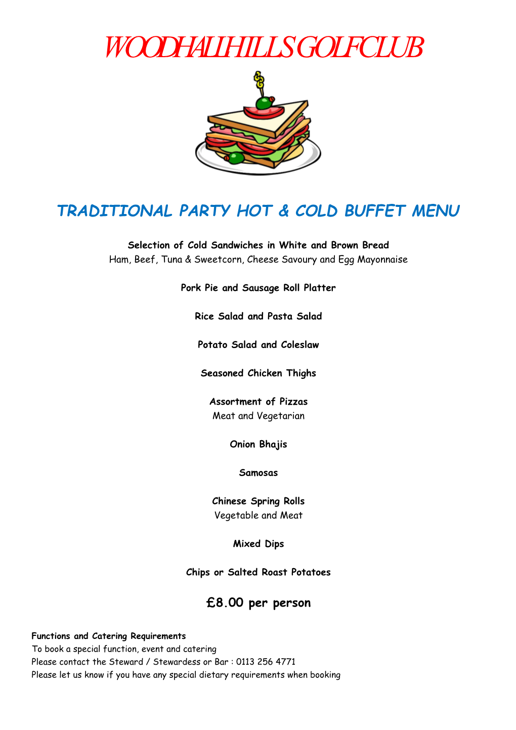 Traditional Party Hot & Cold Buffet Menu