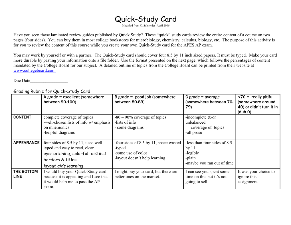 Quick-Study Card