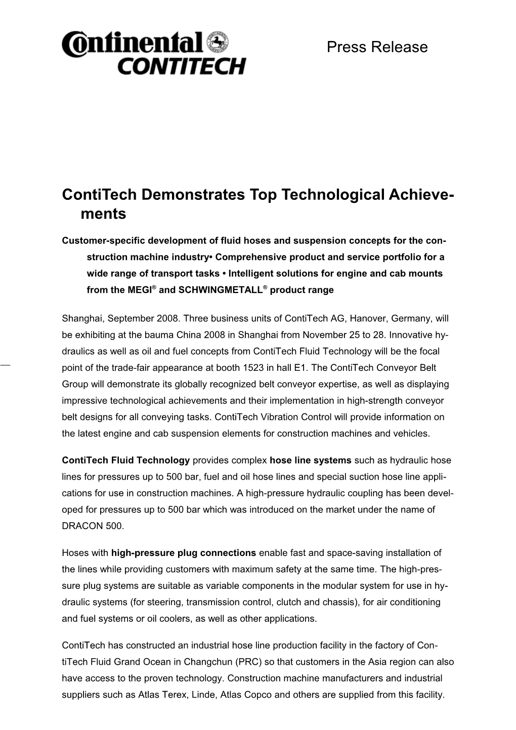 Contitech Demonstrates Top Technological Achievements