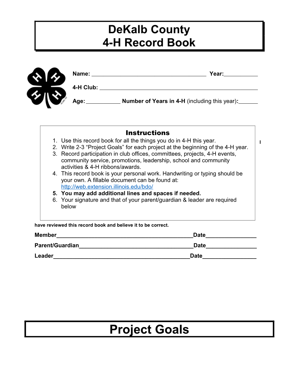 Project Record Book (Level 2)