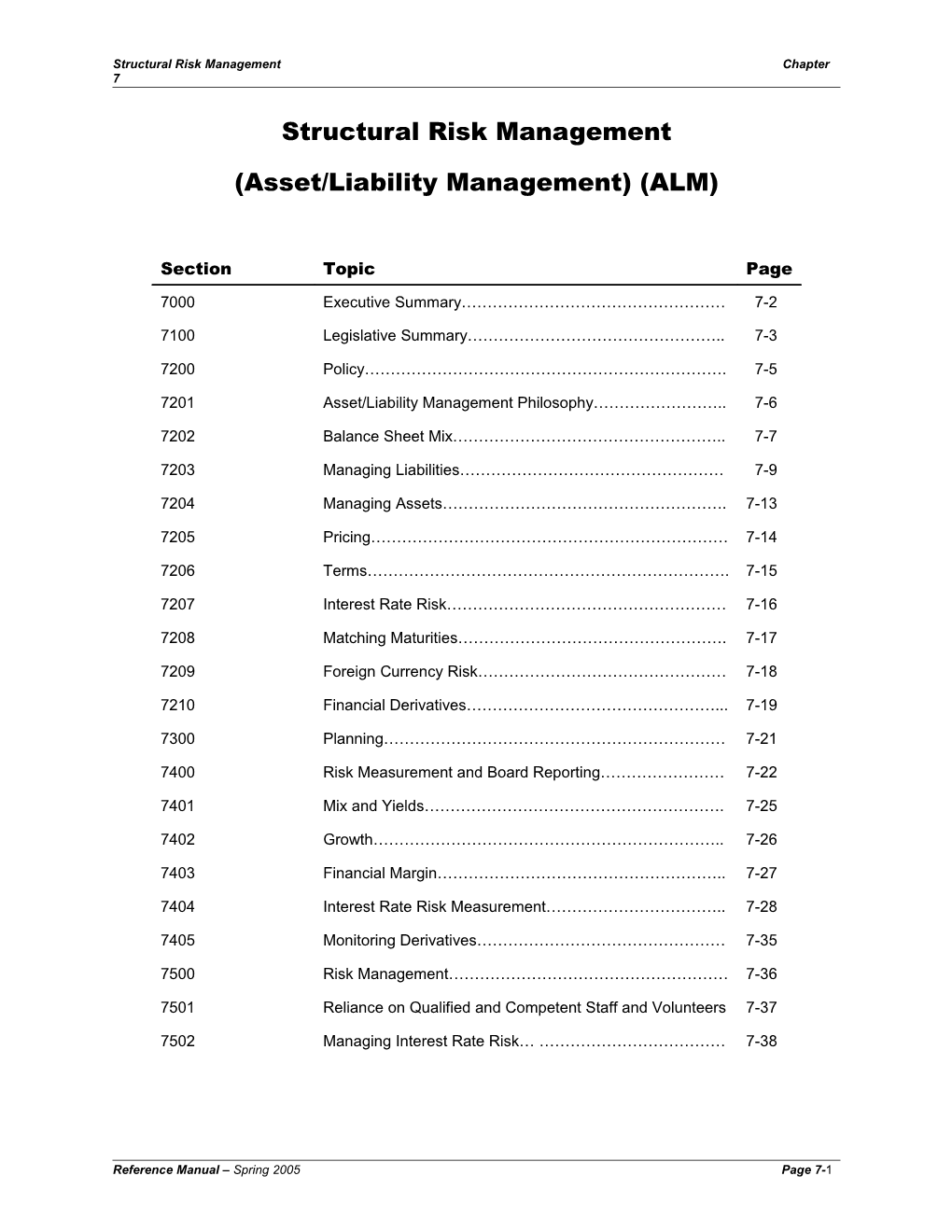 Asset/Liability Management (ALM)