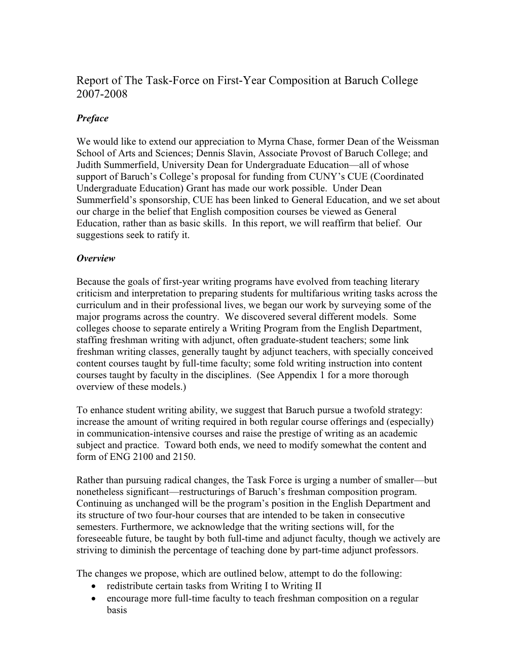 Report of the Task-Force on First-Year Composition at Baruch College