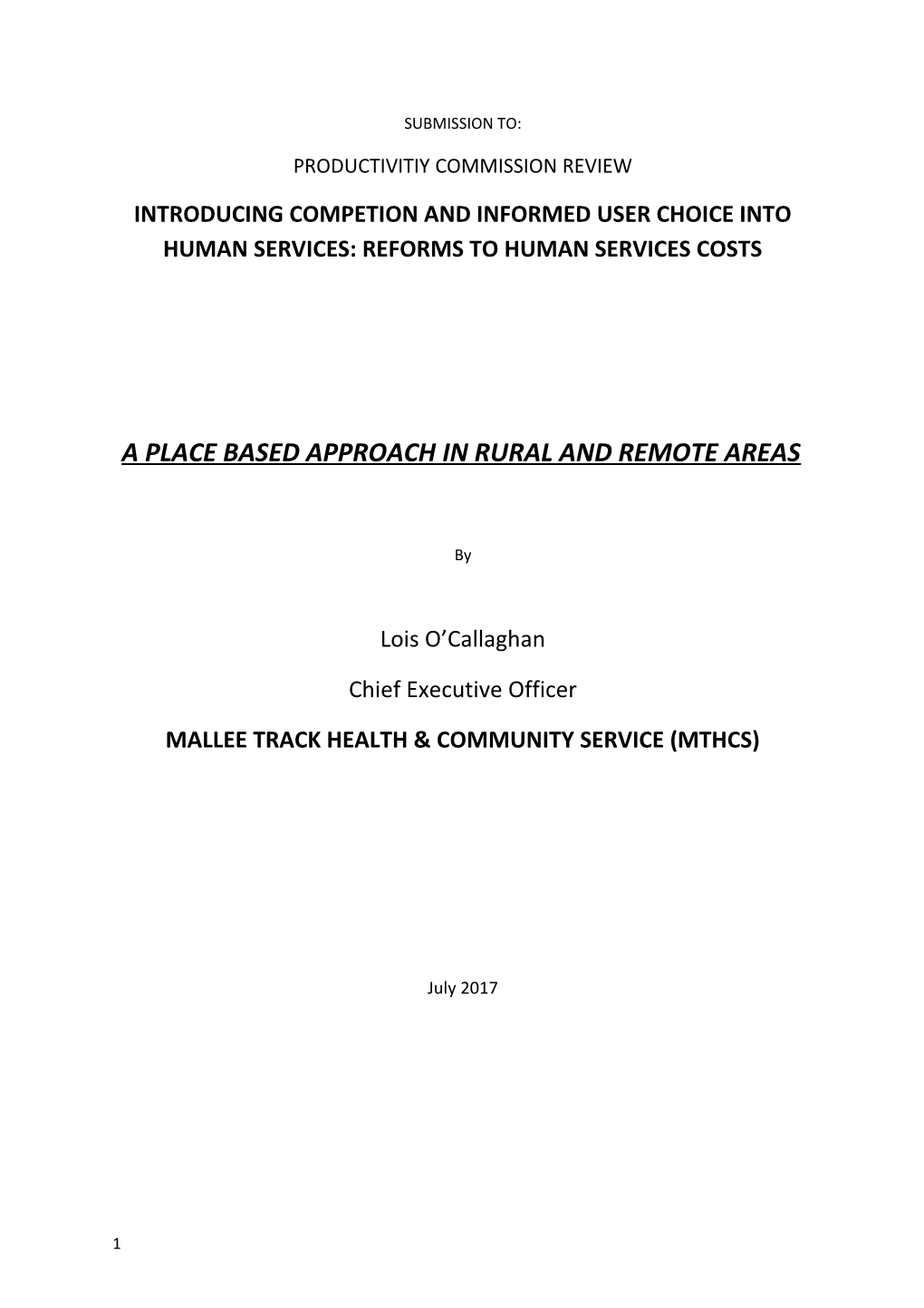 Submission DR499 - Mallee Track Health and Community Service (MTHCS) - Reforms to Human