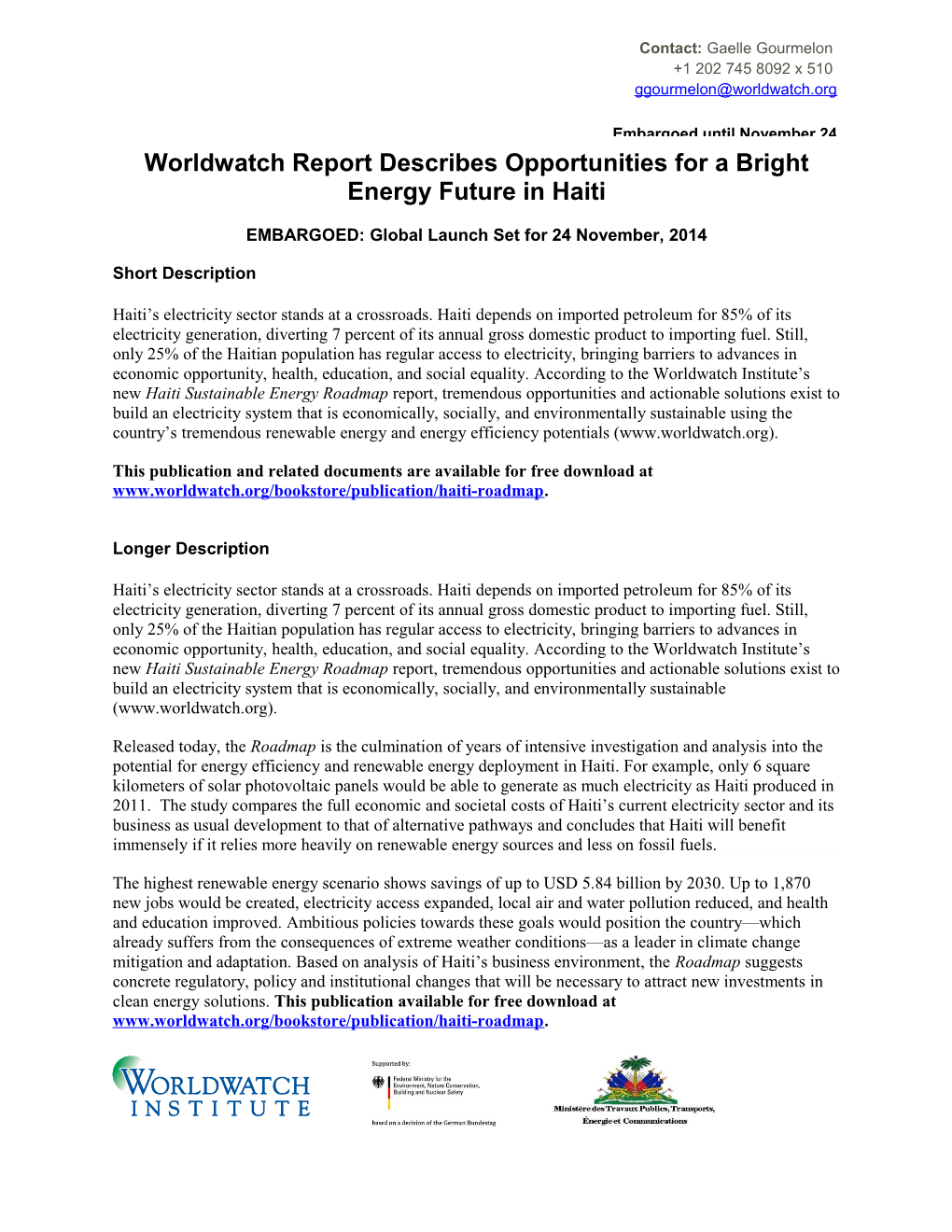 Worldwatch Report Describes Opportunities for a Bright Energy Future in Haiti