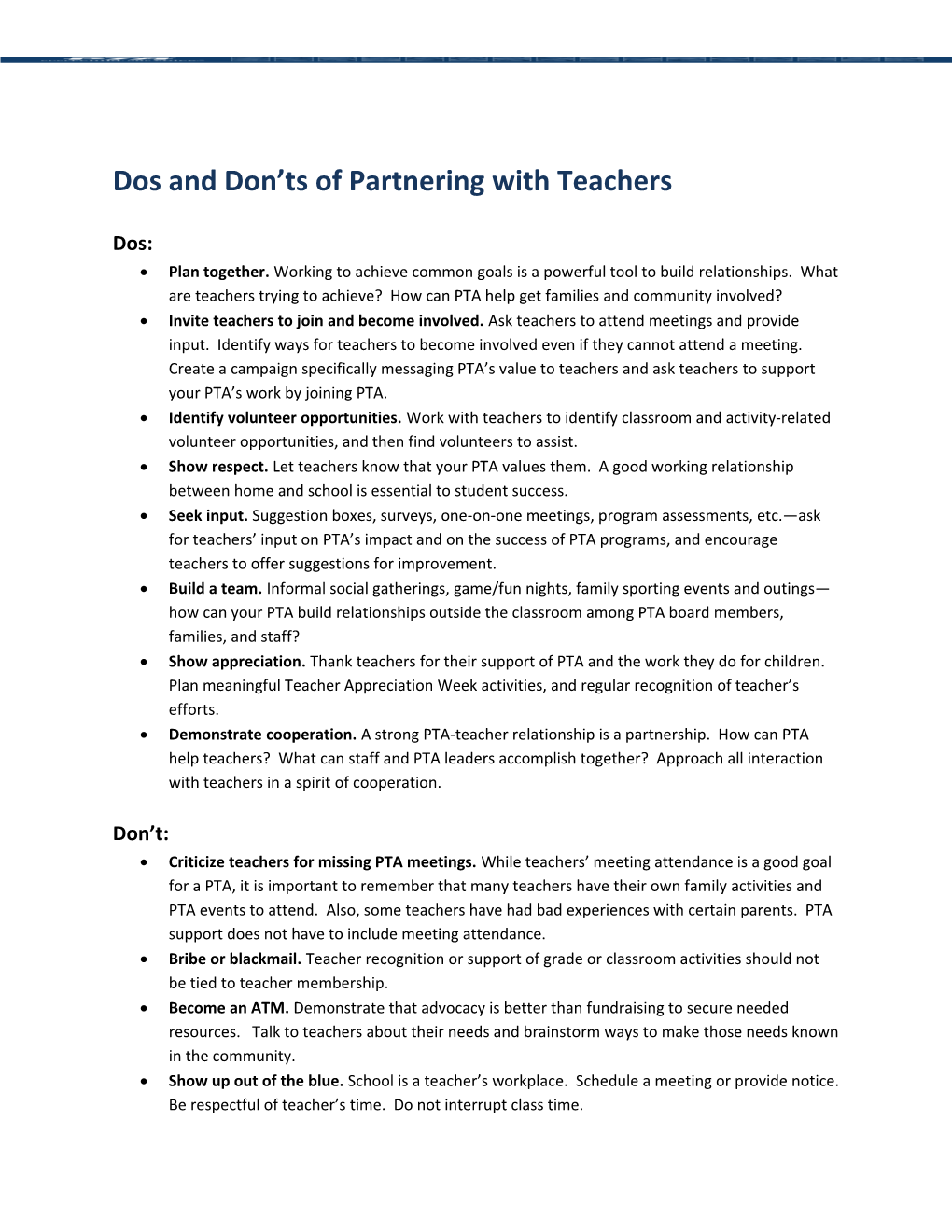 Dos and Don Ts of Partnering with Teachers