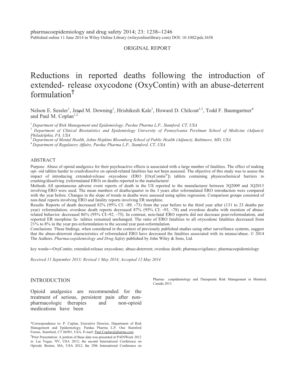 Reductions in Reported Deaths Following the Introduction of Extended-Release Oxycodone