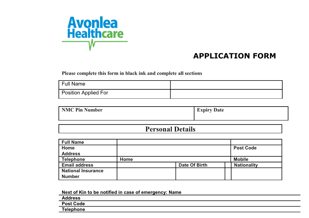 Please Complete This Form in Black Ink and Complete All Sections