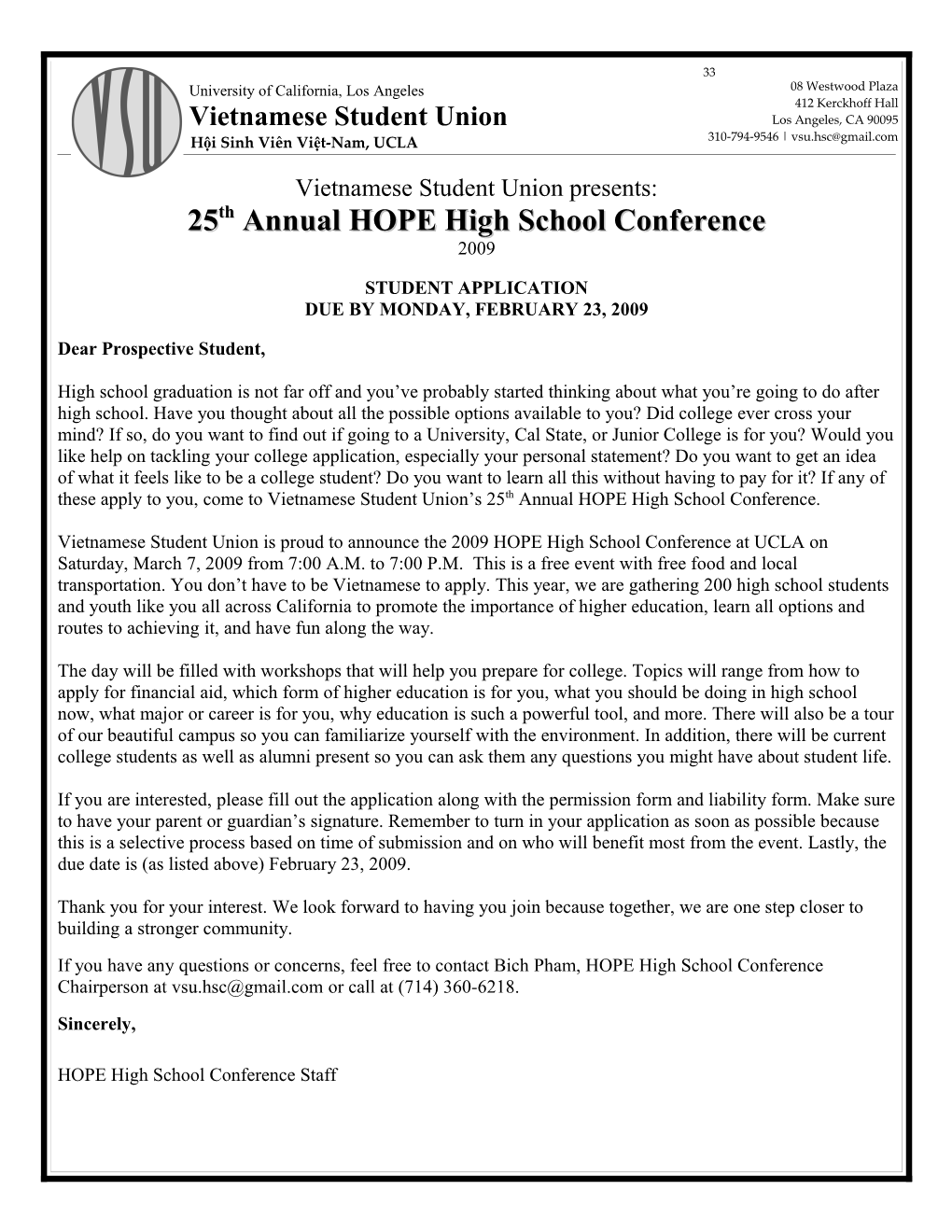 25Th Annual HOPE High School Conference