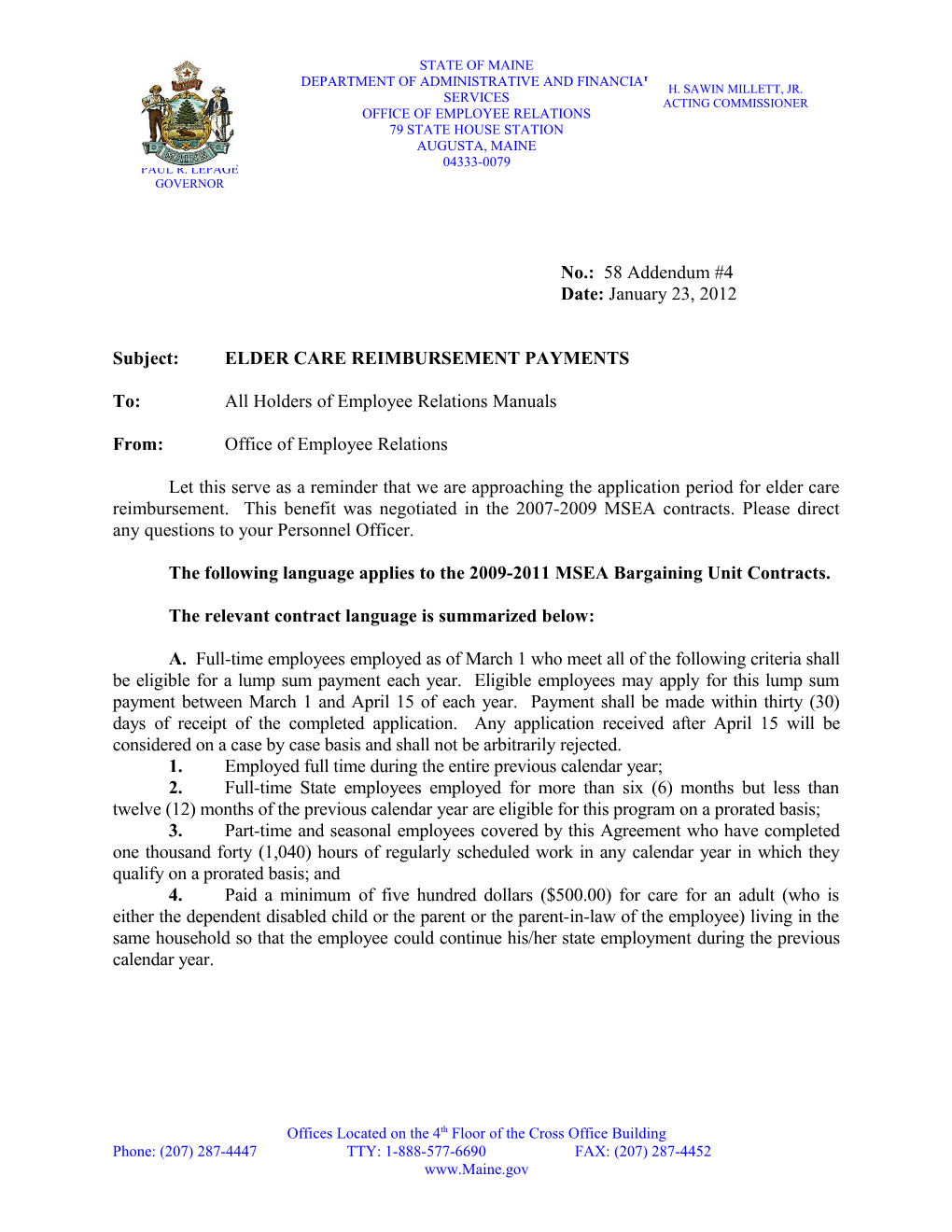 Subject:ELDER CARE REIMBURSEMENT PAYMENTS