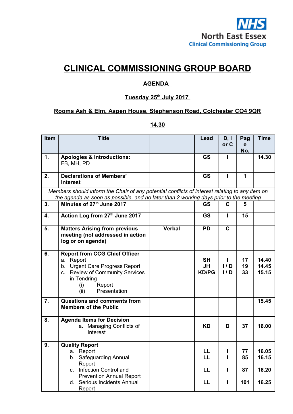 Clinical Commissioning Group Board