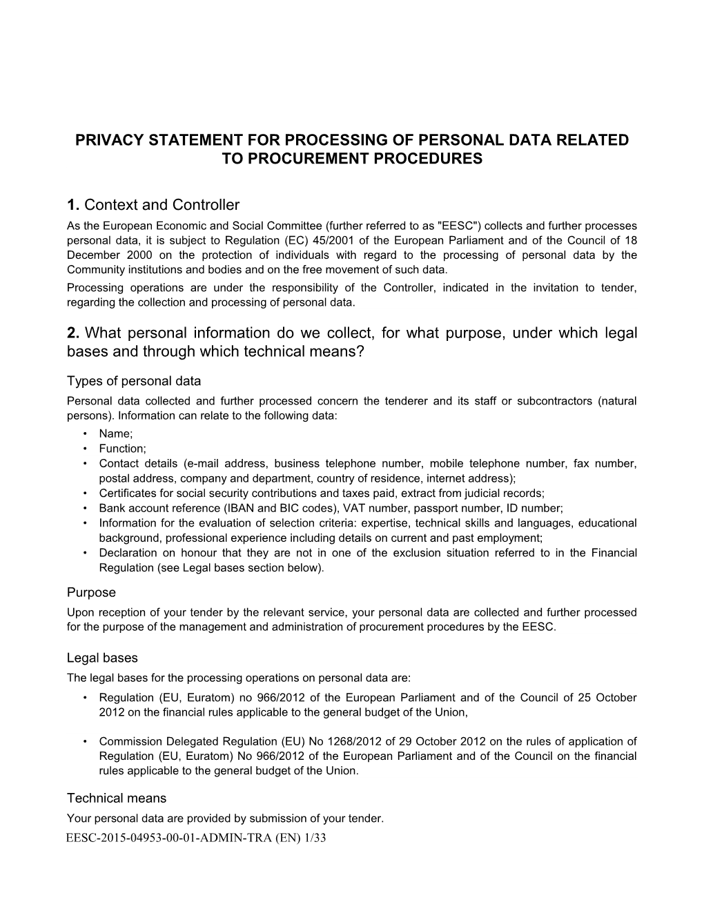 Privacy Statement - Public Procurement