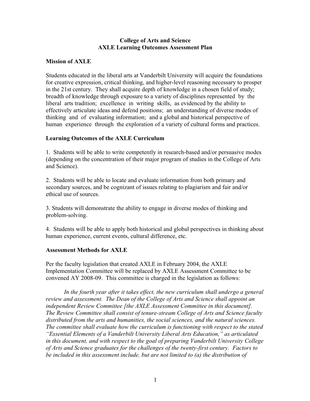 Learning Outcomes of the AXLE Curriculum