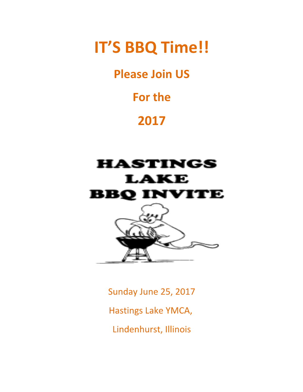 Hastings Lake YMCA Summer BBQ Invite