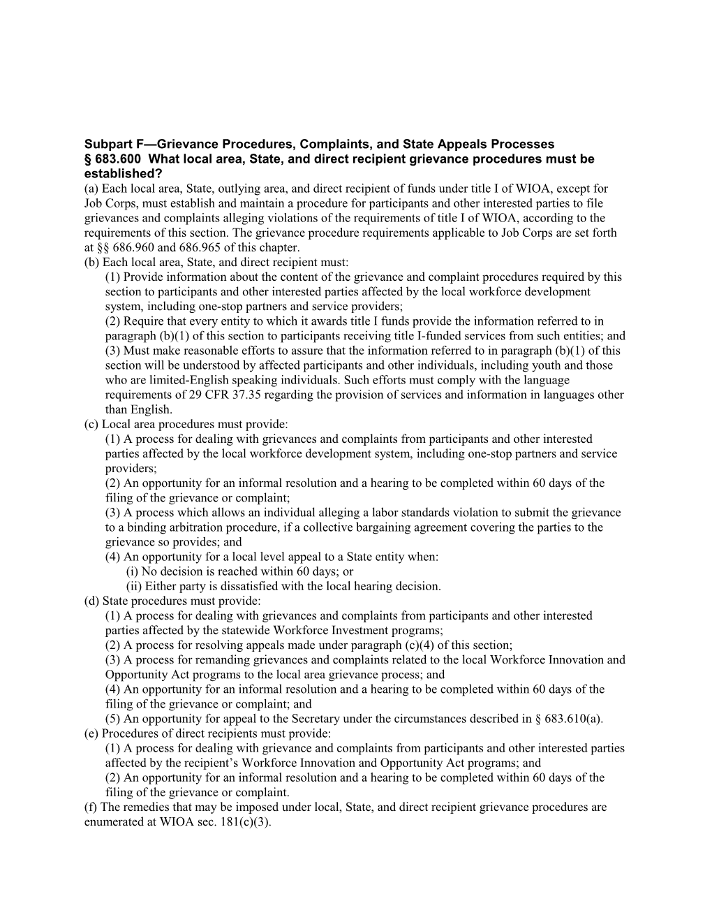 Subpart F Grievance Procedures,Complaints, and State Appealsprocesses