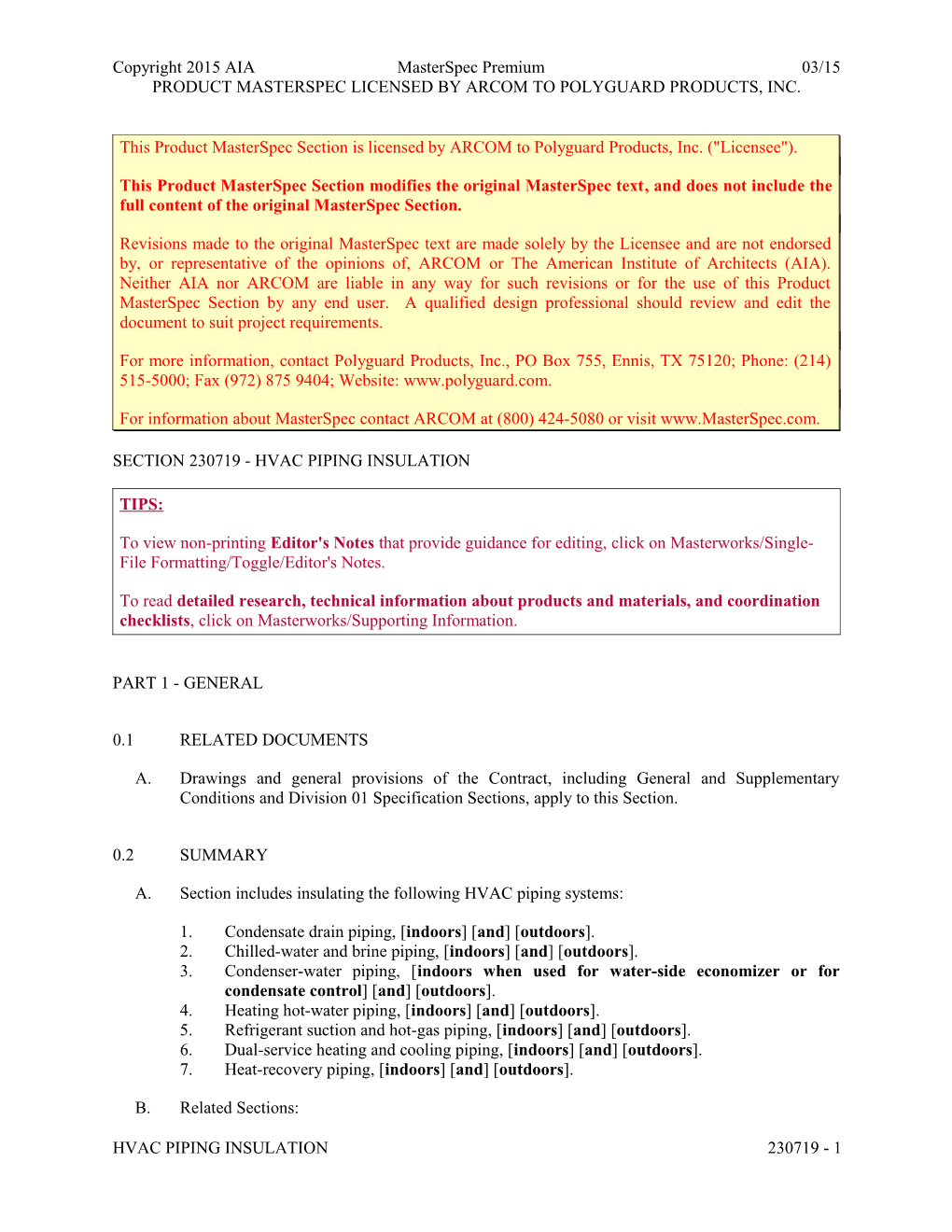 Section 230719 - Hvac Piping Insulation