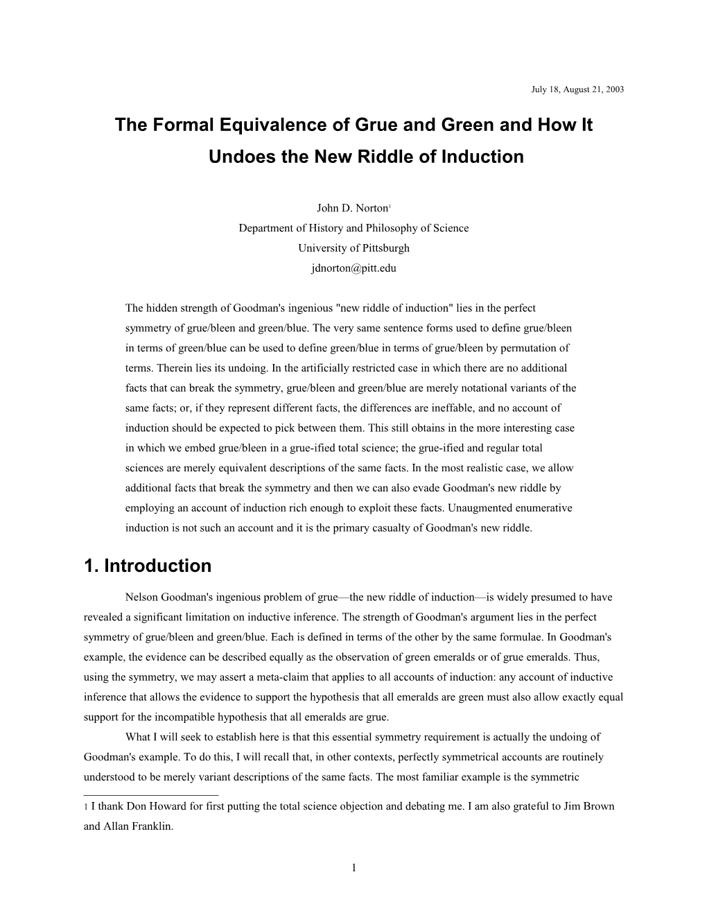 On the Formal Equivalence of Grue and Green