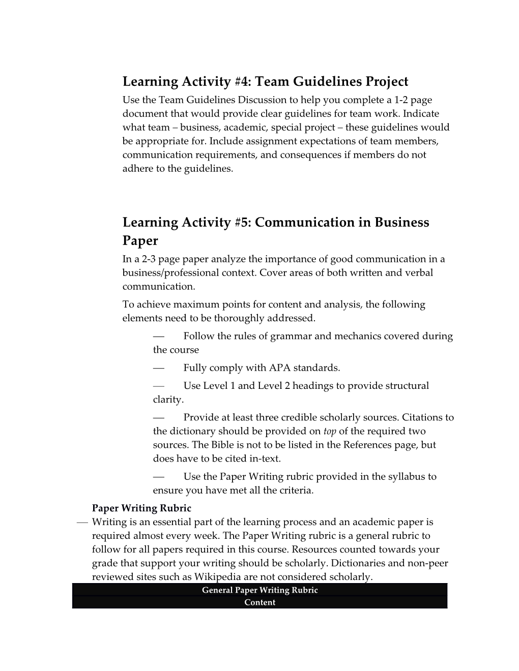 Learning Activity #4: Team Guidelines Project