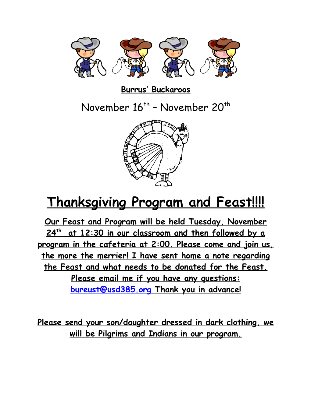Thanksgiving Program and Feast