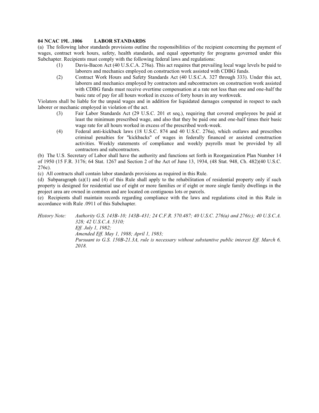 04 Ncac 19L .1006Labor Standards