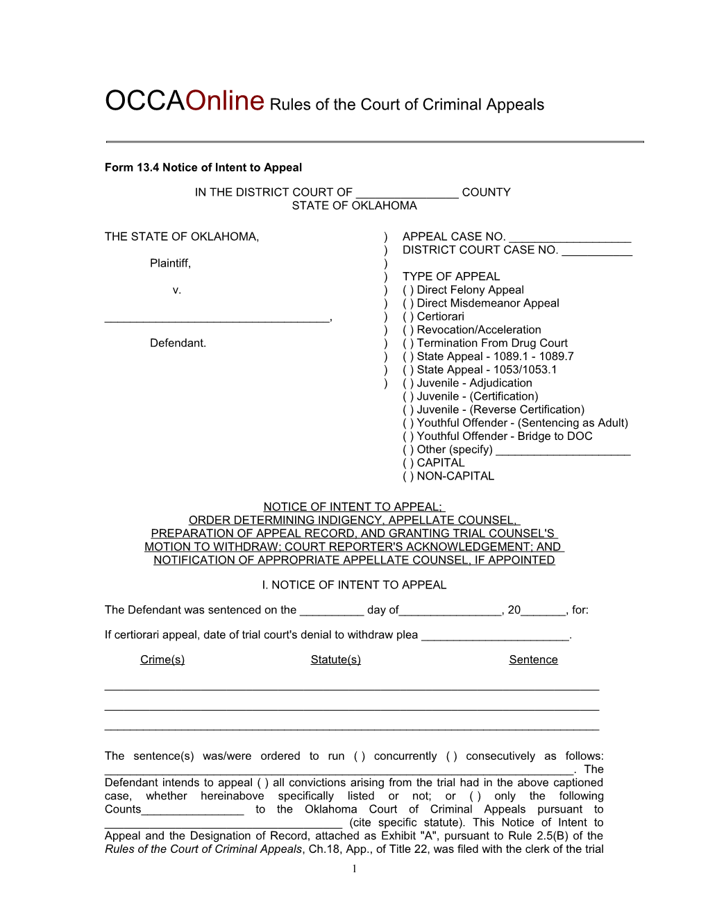 Occaonline Rules of the Court of Criminal Appeals