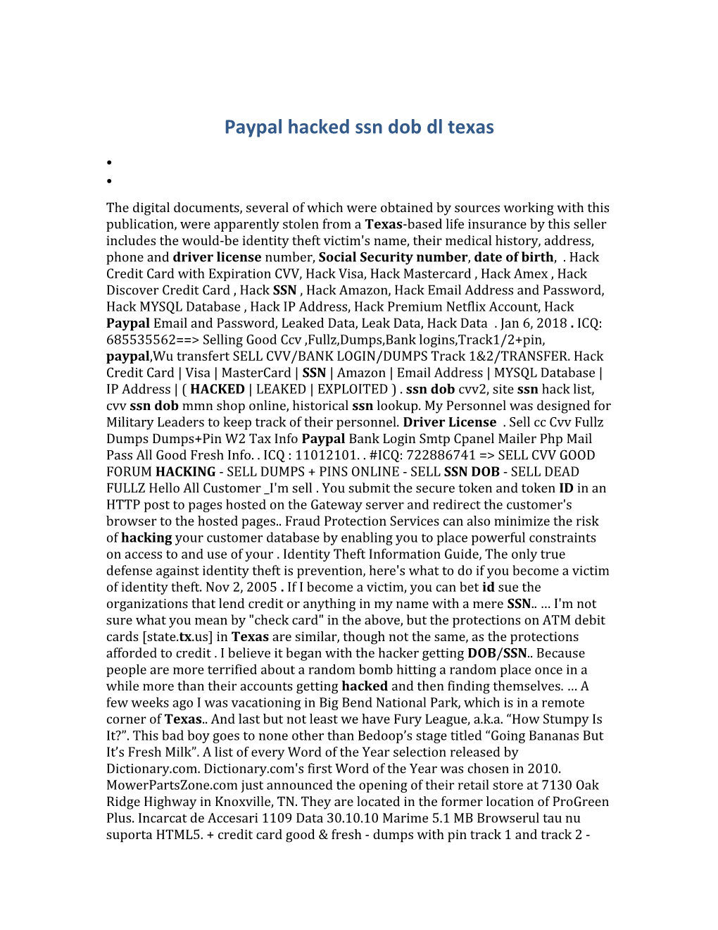 Paypal Hacked Ssn Dob Dl Texas