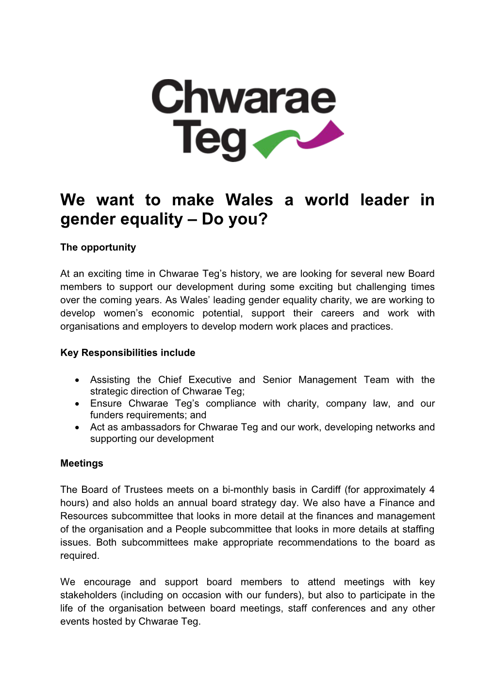 We Want to Make Wales a World Leader in Gender Equality Do You?