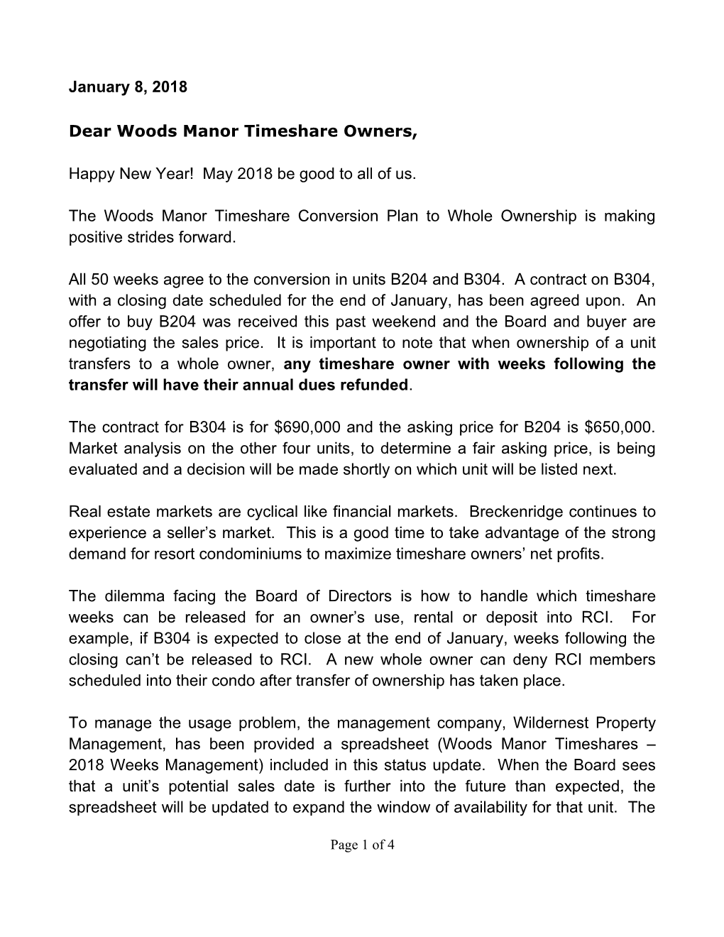 Dear Woods Manor Timeshare Owners