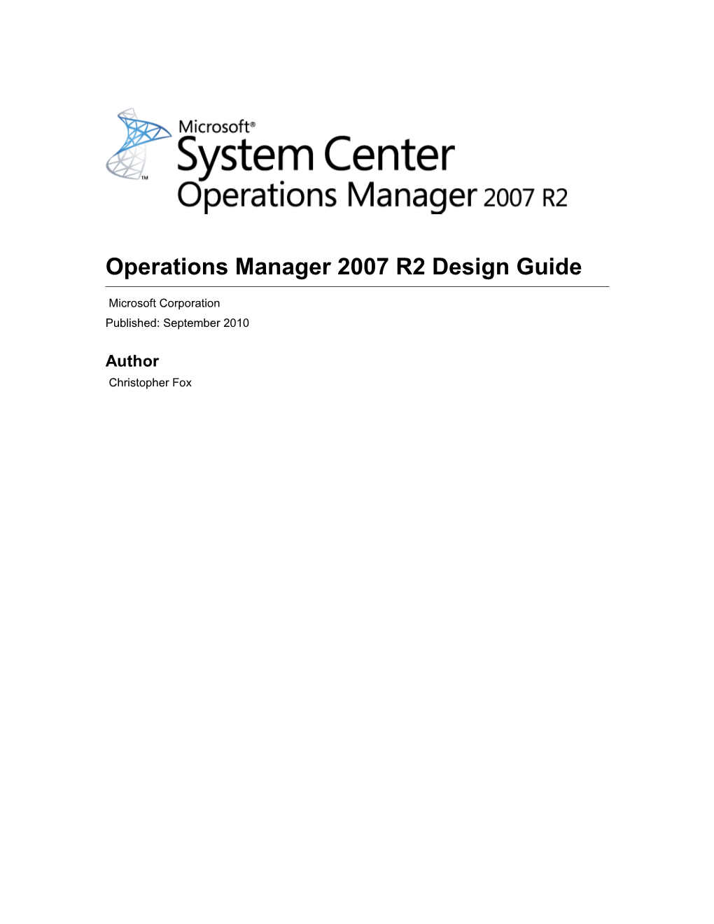 Operations Manager 2007 R2 Design Guide