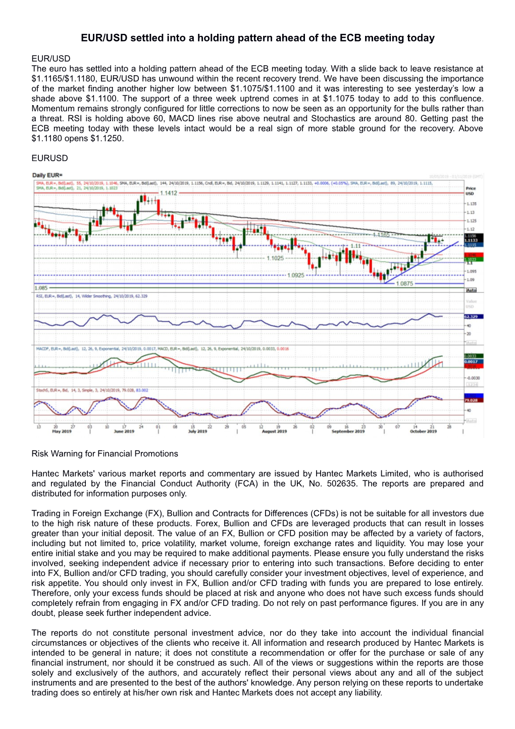 EURUSD Settled Into a Holding Pattern Ahead of the ECB Meeting Today