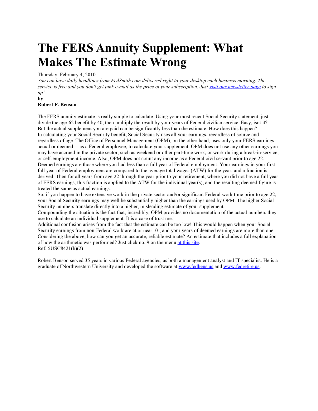 The FERS Annuity Supplement: What Makes the Estimate Wrong