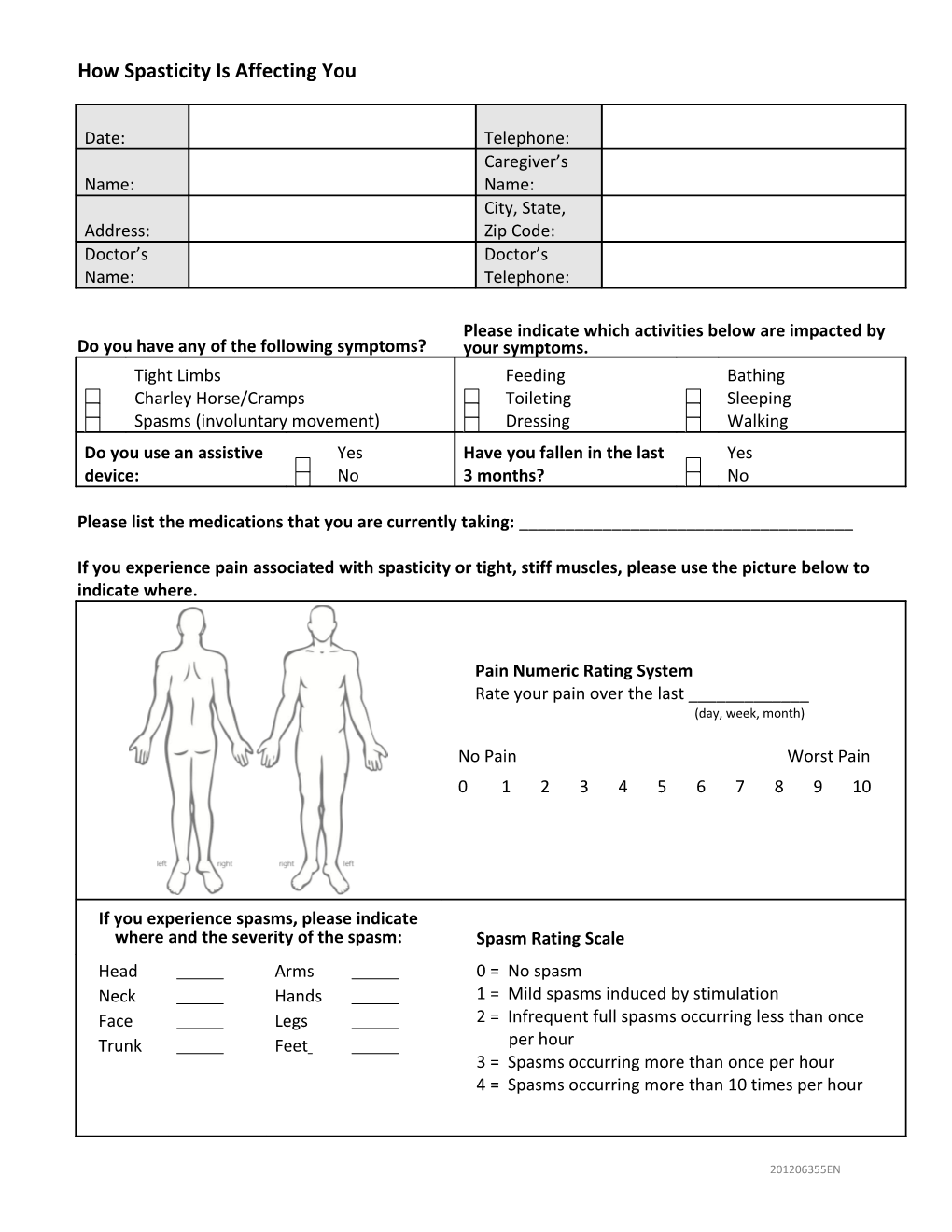 Spasticity Screening Questionnaire