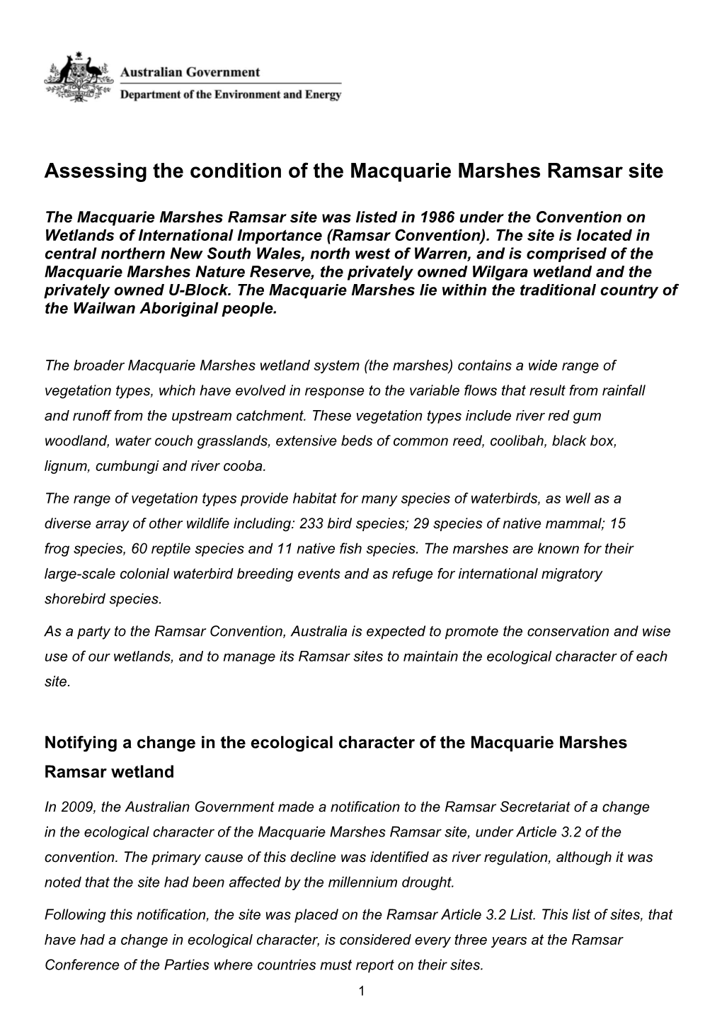 Assessing the Condition of the Macquarie Marshes Ramsar Site