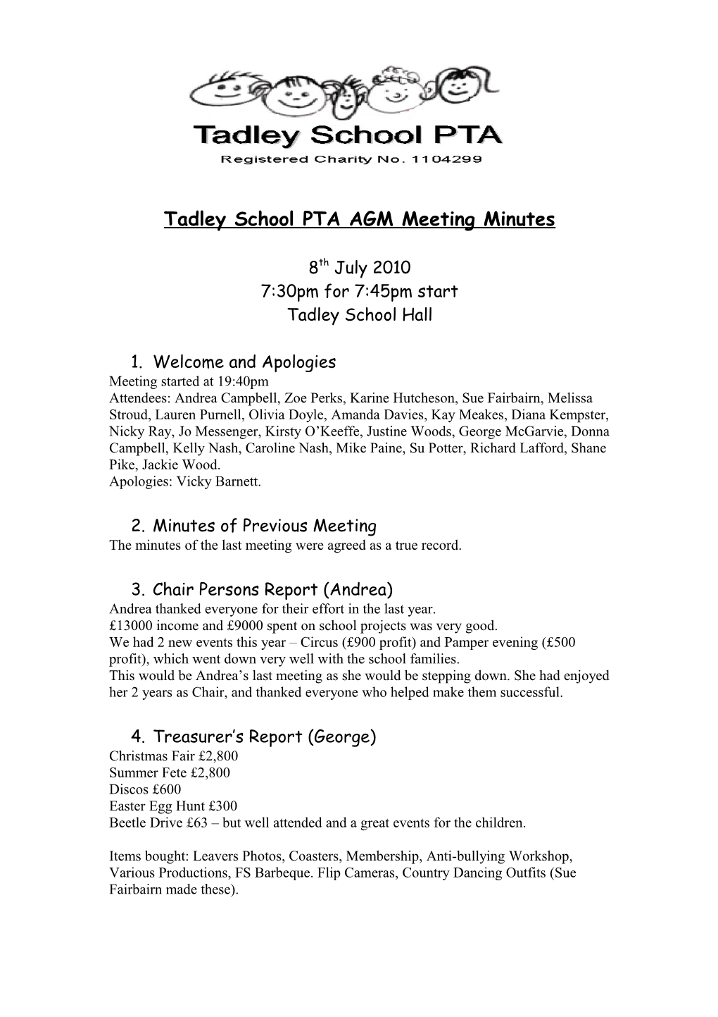 Tadley School PTA AGM Meeting Minutes