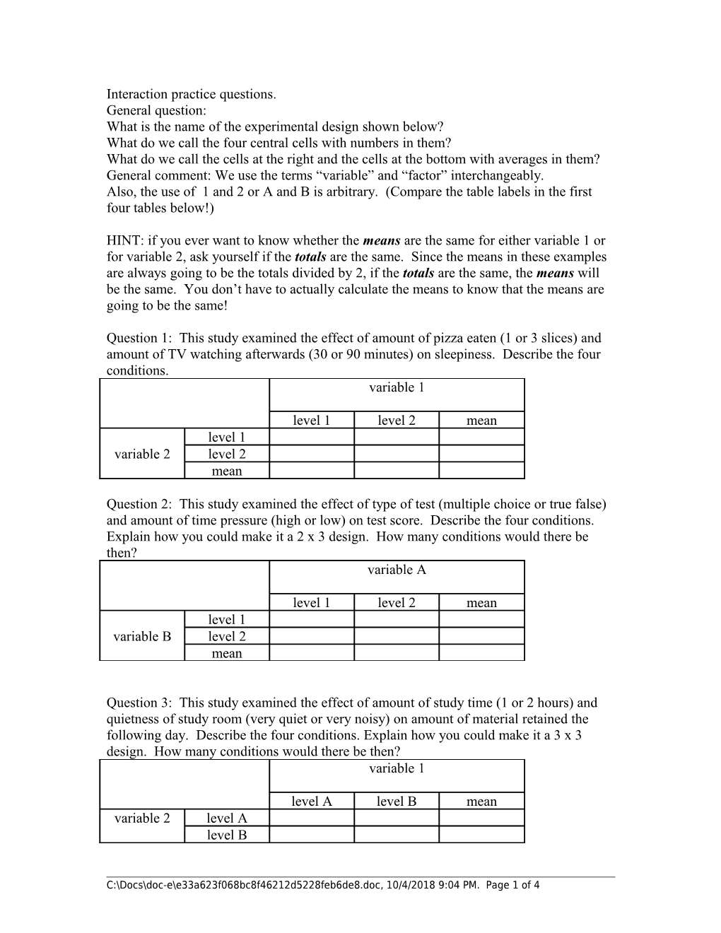 Interaction Practice Questions
