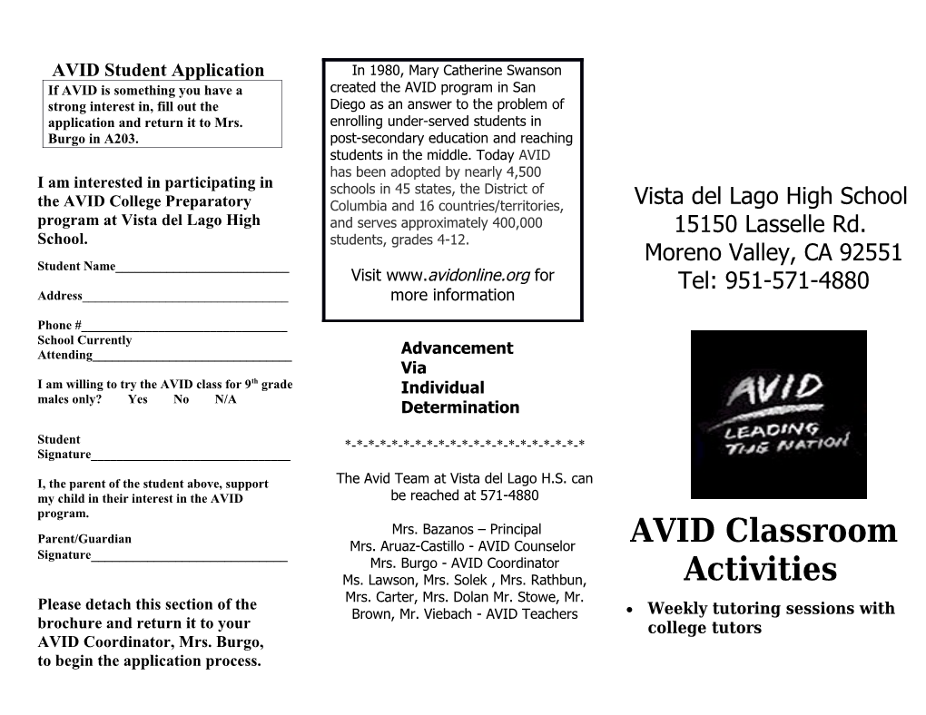 AVID Student Application