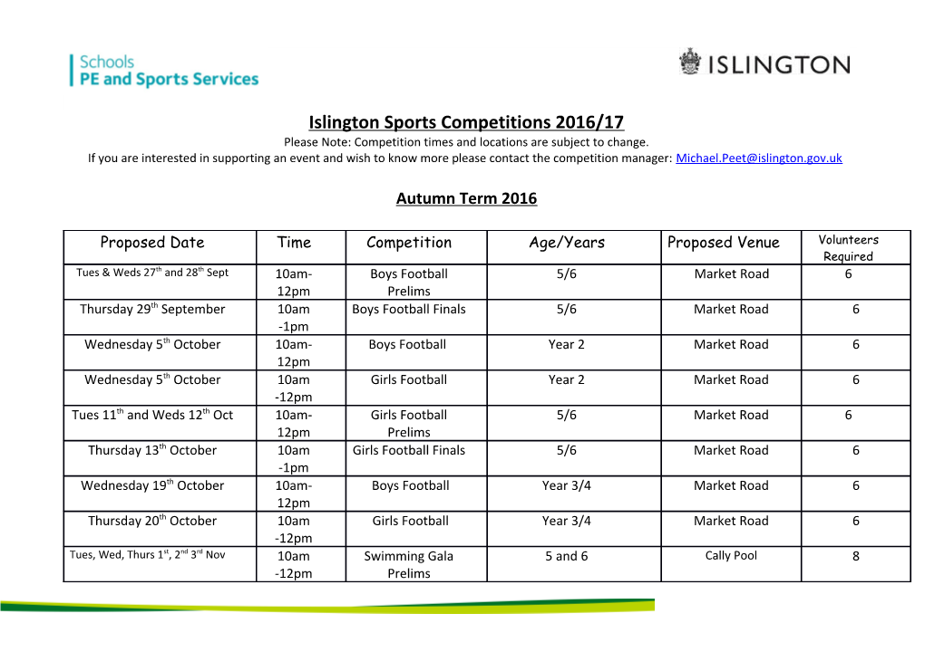 Islington Sports Competitions 2016/17