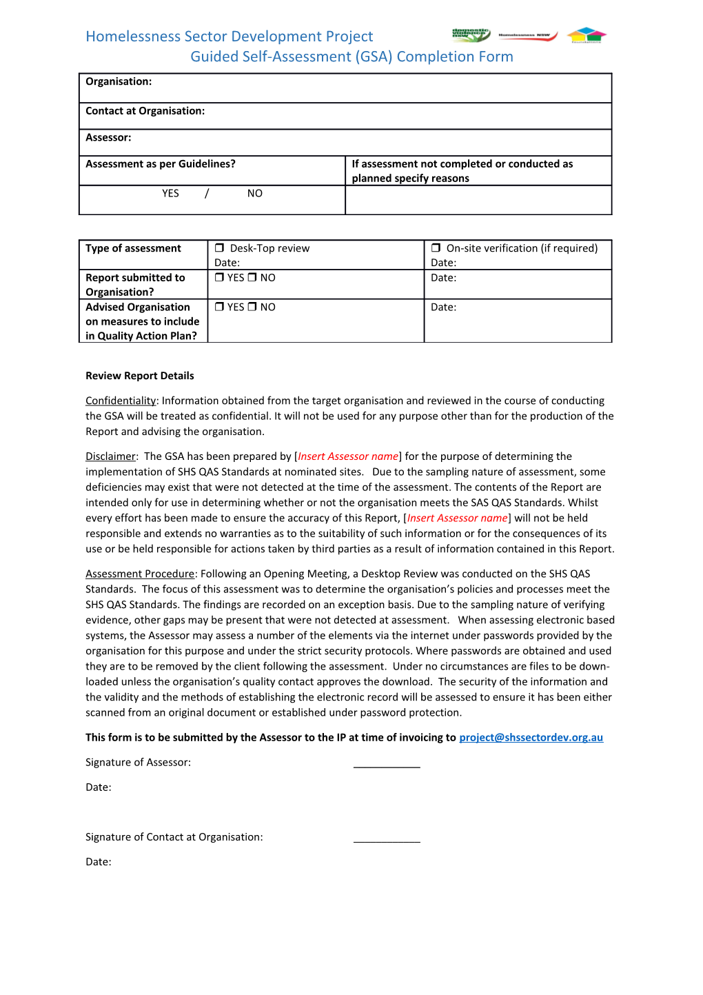 Guided Self-Assessment (GSA) Completion Form