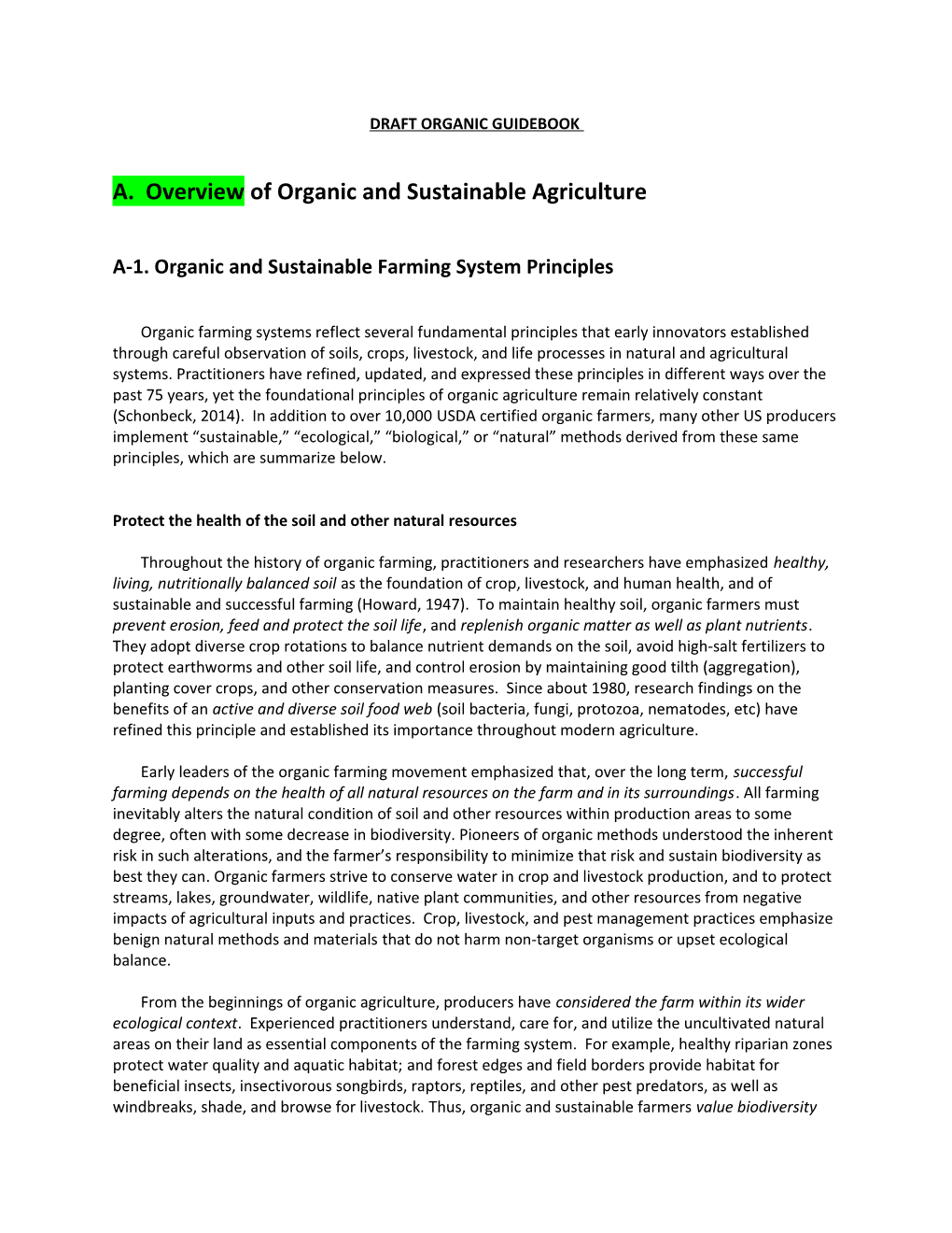 A. Overview of Organic and Sustainable Agriculture