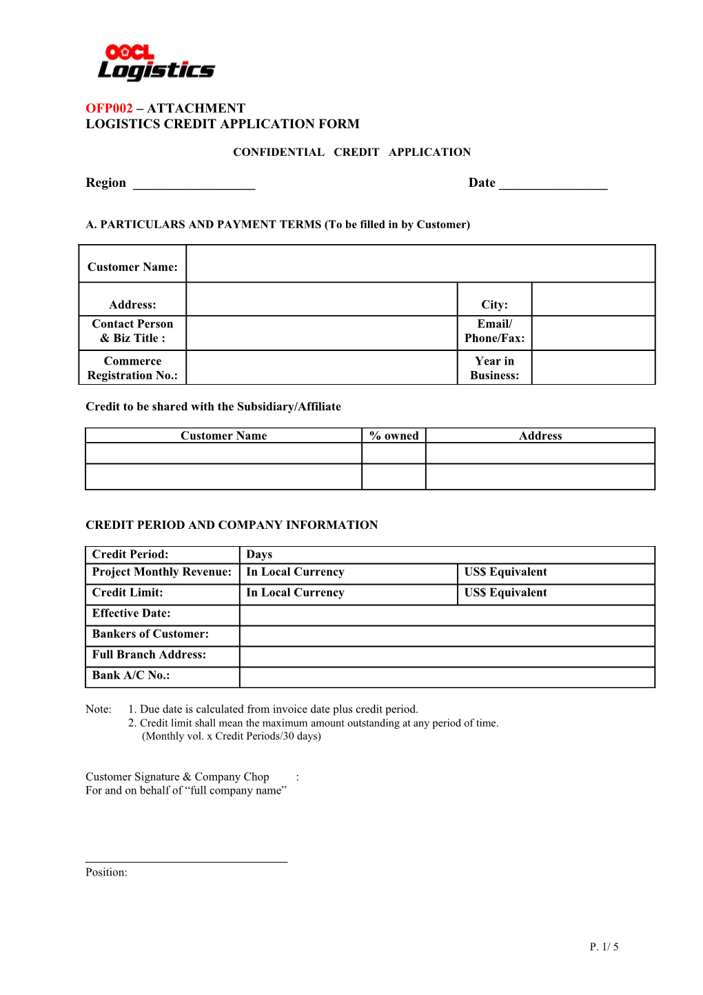 Logistics Credit Application Form