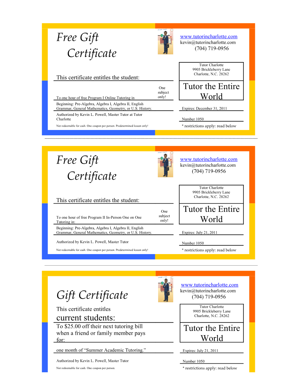 Free Gift Certificate