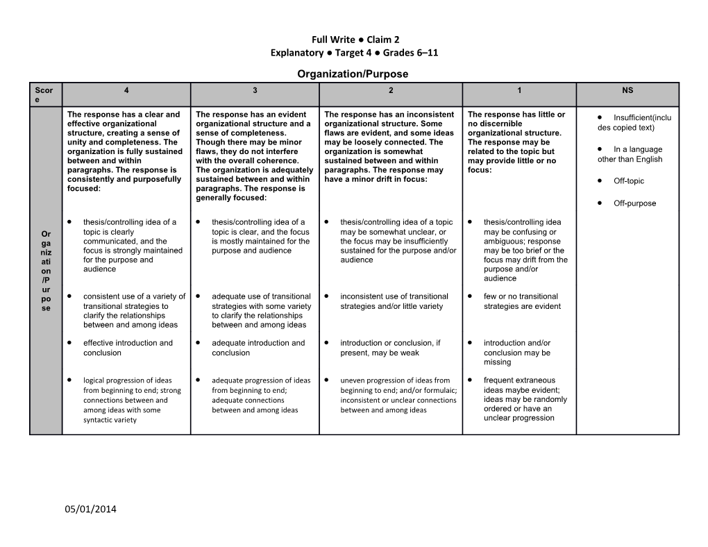 Explanatory Target 4 Grades 6 11