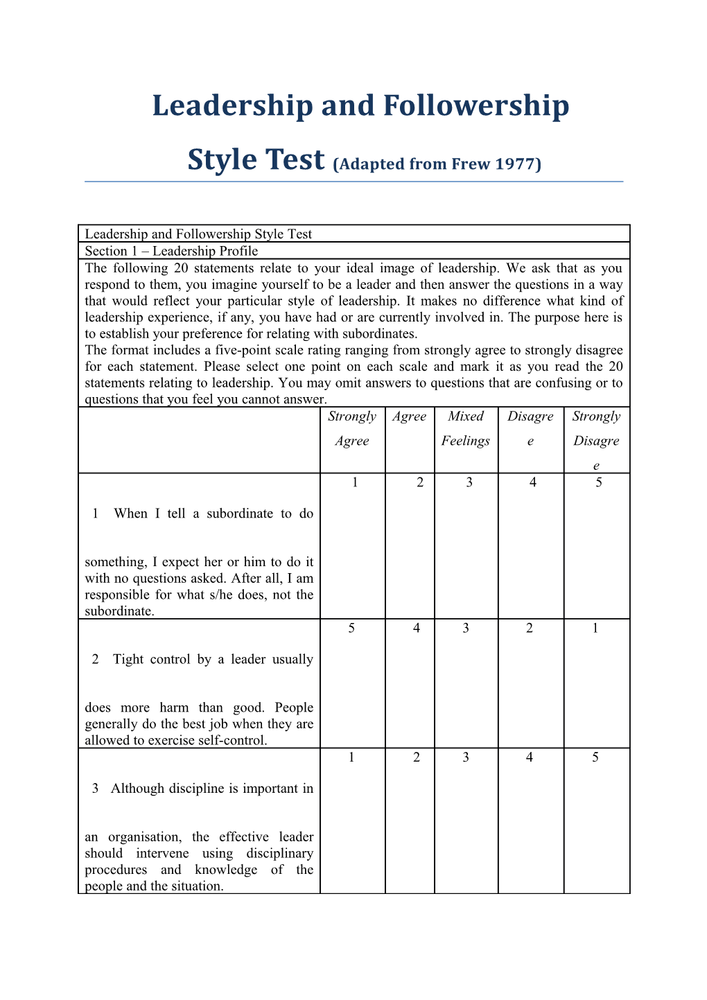 Style Test (Adapted from Frew 1977)