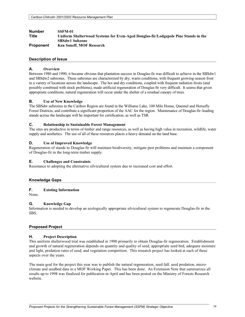 Cariboo-Chilcotin 2001/2002 Resource Management Plan