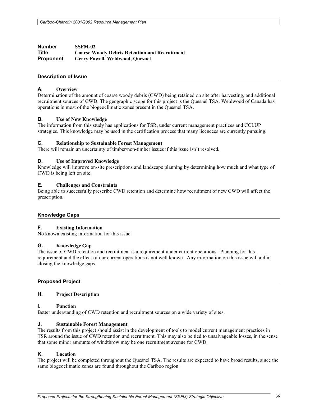 Cariboo-Chilcotin 2001/2002 Resource Management Plan