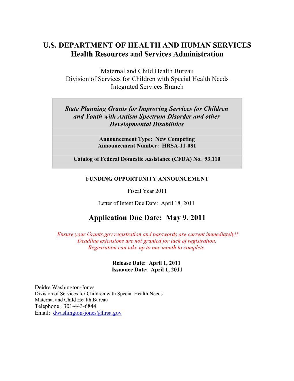 Funding Opportunity Announcement HRSA-11-081